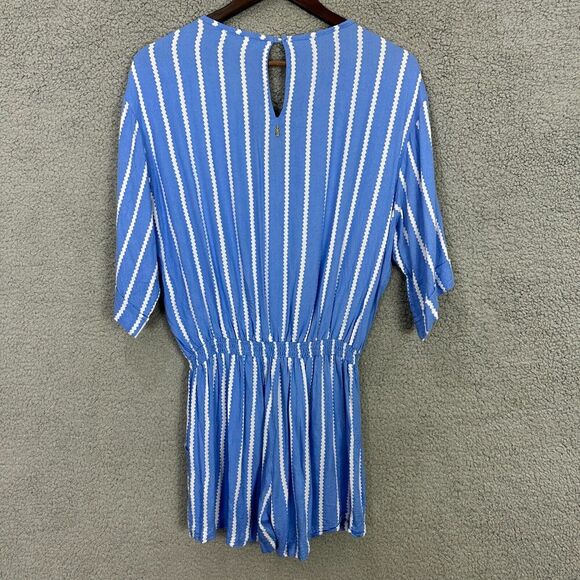 Anthropologie‎ Beachgold Women's Large Blue Cream Striped Jetsetter Romper Boho - Picture 3 of 7